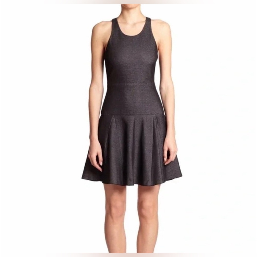 Rag & Bone SZ 12 Enigma Fit-&-Flare Drop Waist Dress Dark Gray Zip EUC